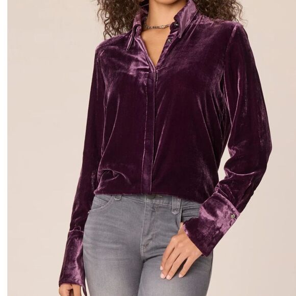 810 NWT Democracy Long French Cuff Sleeve Button Down Velvet Woven Shirt PXL - Picture 1 of 8
